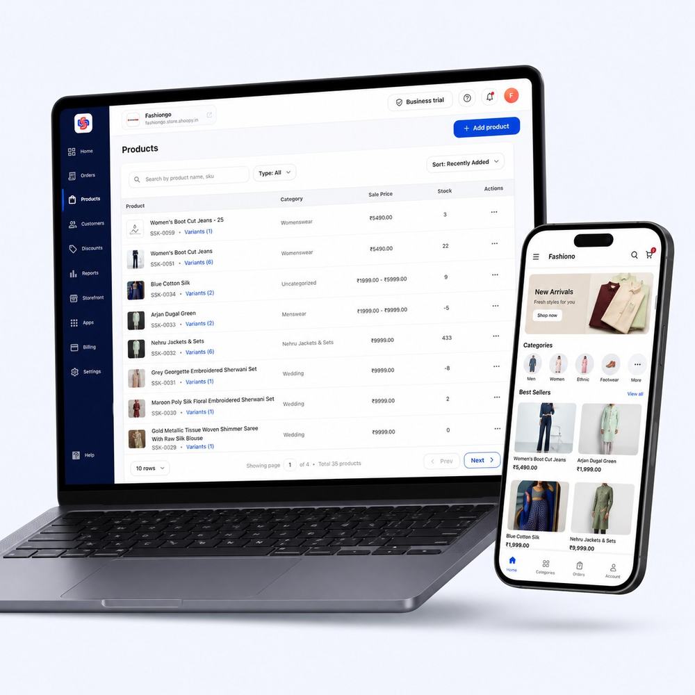 The Shoopy product list and invoice branding settings